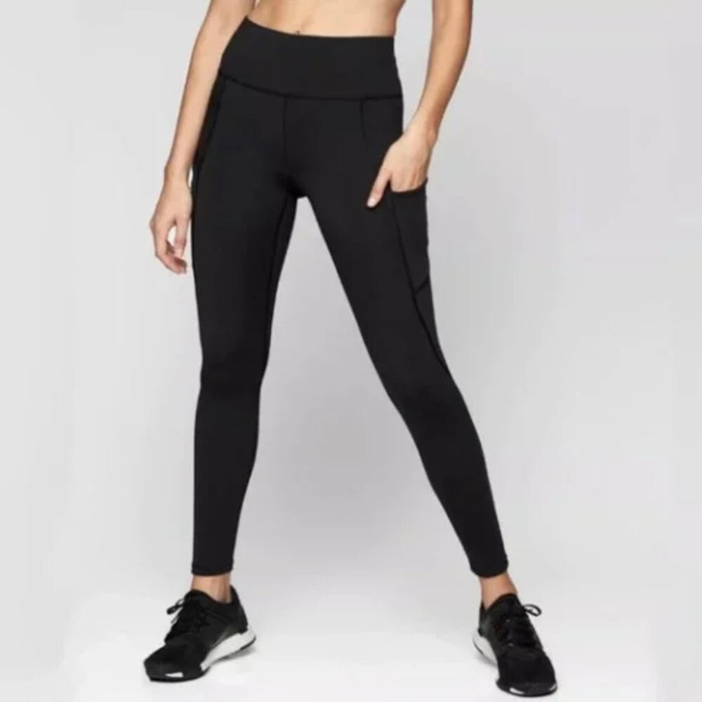 Athleta Women's Black Elastic Waist Ankle Zip Compression Leggings Size L